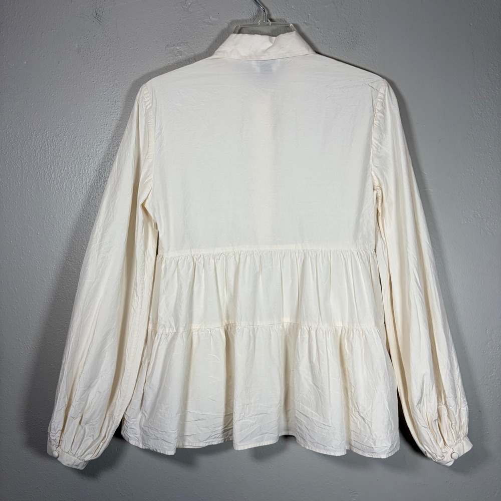 Kate Spade Cream Silk Cotton Tiered Babydoll Blouse Crystal Flower Button K6359 - Picture 2 of 12